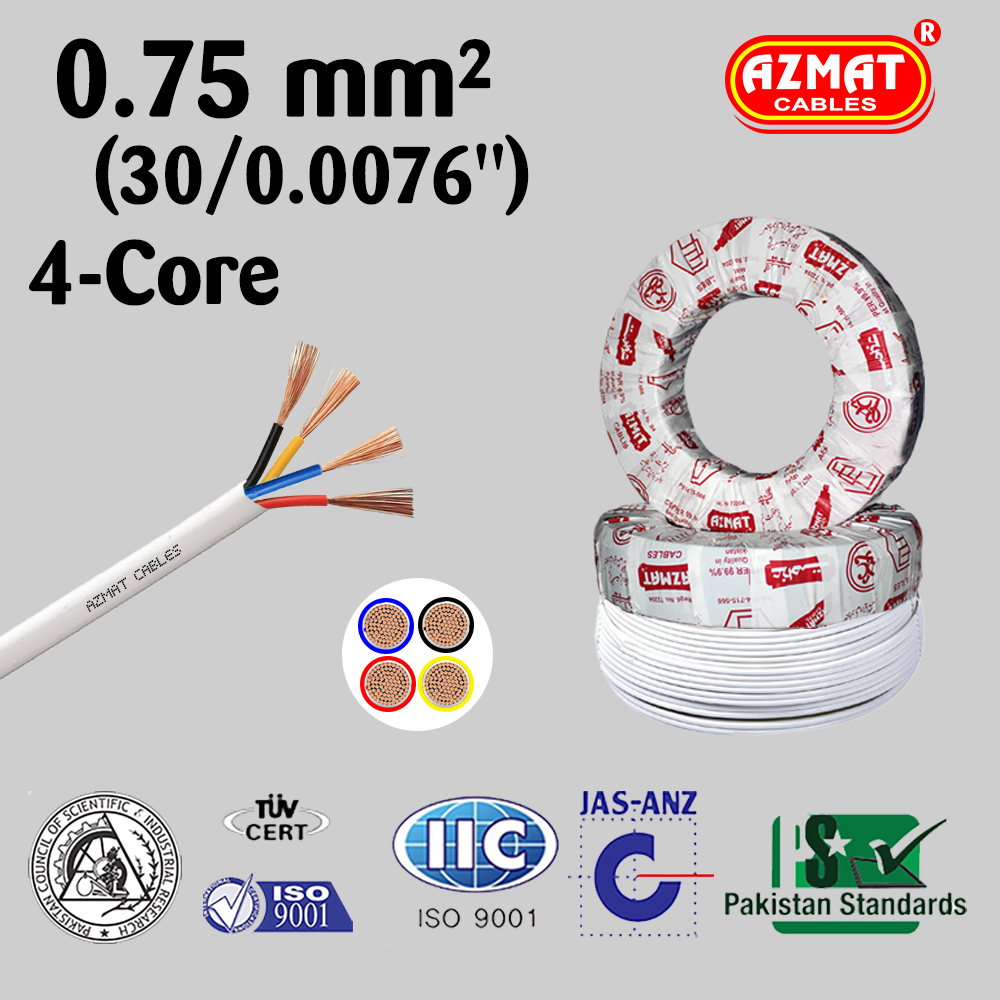 0.75 mm² or (30/.0076″) 4 Core Flexible Cable CU/PVC/PVC